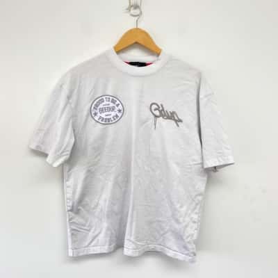 Geedup White Grey Pattern T-shirt Size M